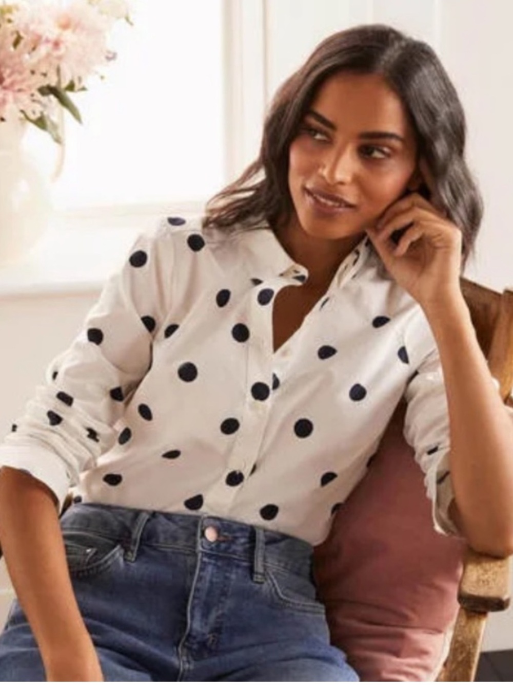 Boden polka dot button up blouse - navy/white “The Classic” 10p